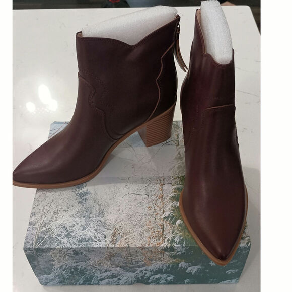 ZBY Shoes - New chic chocolate Ankle Boots faux leather Chunk heel zip western 7.5 W